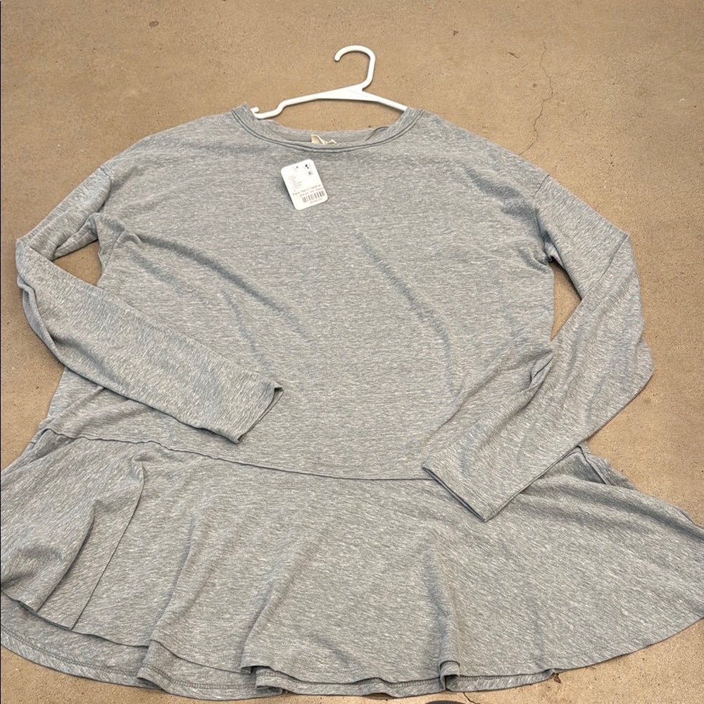 Free People Gray Peplum Long Sleeve Top